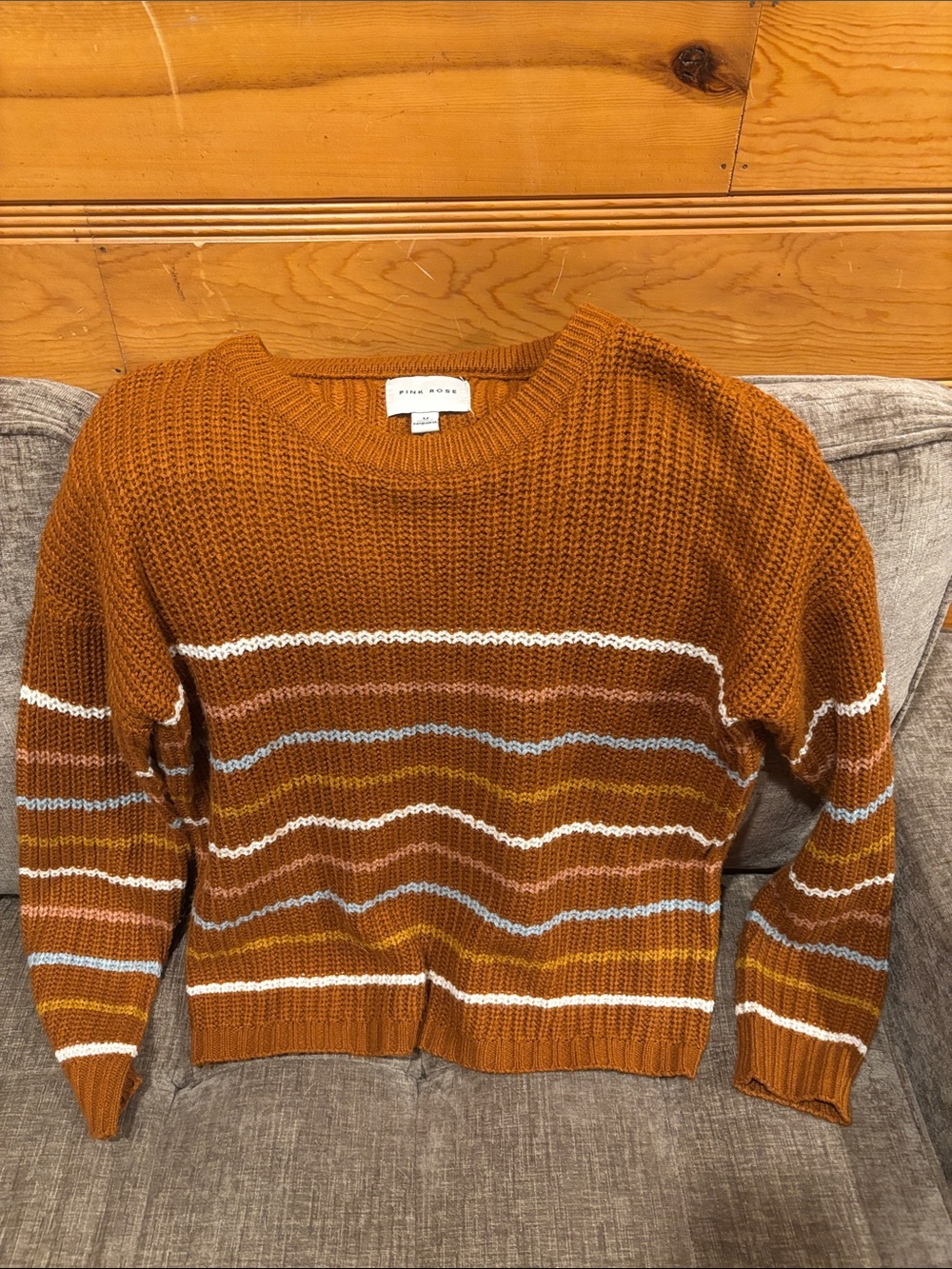 Pink Rose Rust Striped Crewneck Sweater